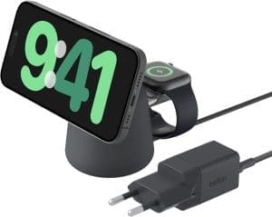 Belkin BoostCharge Pro kabellose 2-in-1-Ladestation mit MagSafe (15 W), MagSafe Ladegerät, kompatibel mit iPhone der Serien 16, 15, 14, 13, 12, AirPods und Anderen MagSafe-fähigen Geräten