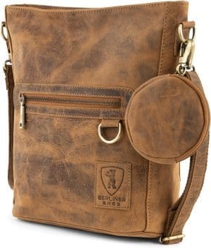 Berliner Bags Siena Umhängetasche Leder Umhängetasche Handtasche für Damen, Walnuss, Vintage