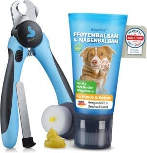 BluePet Pfotenbalsam + Krallenschere für Hunde als Pfotenpflege Hund I Rissige Pfoten & Nasen brauchen Pfotenbalsam I Pflegt, Lindert & Schützt (Krallenschere + Pfotenbalsam Set)