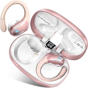 Bluetooth Kopfhörer Sport, 75 Stunden in Ear Kopfhörer Kabellos Bluetooth 5.3 3D Stereo, IP7 Wasserdicht, Kopfhörer Bluetooth mit ENC Noise Cancelling Mics, Ohrhörer für Android und iOS, Rose Gold