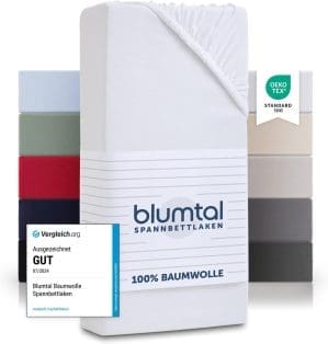 Blumtal® Basics Spannbettlaken 200x200cm Jersey - Bettlaken 200x200 Baumwolle 100% - Oeko-TEX zertifiziertes Spannbetttuch 200x200cm - Matratzenbezug 200x200cm - Bettbezug - Leintuch - Weiß