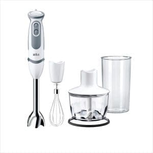 Braun Stabmixer MQ 5235WH Stabmixer – MultiQuick 5 Vario Pürierstab mit Edelstahl Mixfuß, 1000 Watt, inkl. 3-teiliges Zubehör-Set, weiß/grau (Energieklasse A)