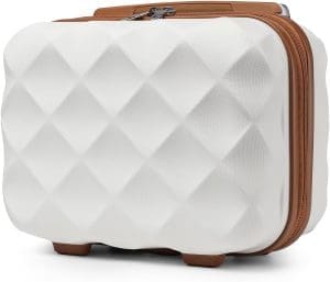 British Traveller Kosmetikkoffer Damen Beautycase Hartschalen Schminkkoffer Handgepäck Tragbar 31 * 25 * 17.2cm Make Up Koffer mit Handgriff und Spannengurt Creme