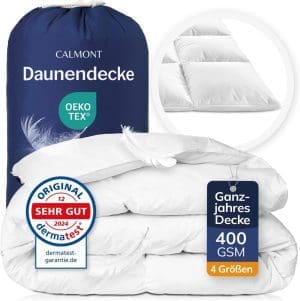 CALMONT - Daunen Bettdecke I Daunendecke 135x200 I 100% extra weiche Federn & Daunen | Fachärztlich geprüft für Allergiker | Öko-Tex (135 x 200 cm, Ganzjahresdecke)