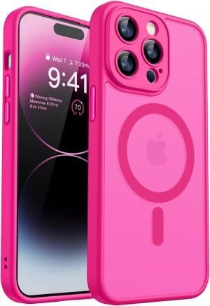 CANSHN 2024 Neu für iPhone 14 Pro Max Hülle mit Kameraschutz für Magsafe (TOP Militärschutz & Magnetkraft) Extrem Haltbarkeit Hülle iPhone 14 ProMax Case Stoßfest, Leuchtend Rosa