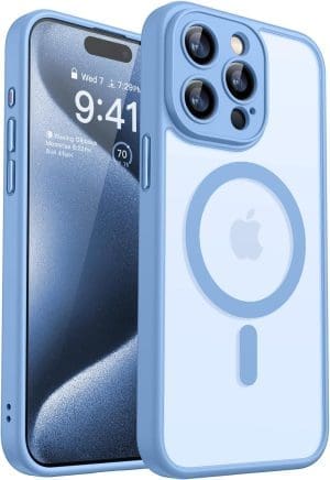 CANSHN 2024 Neu für iPhone 15 Pro Max Hülle mit Kameraschutz für Magsafe (TOP Militärschutz & Magnetkraft) Extrem Haltbarkeit Hülle iPhone 15 Pro Max Case Stoßfest, Himmelblau