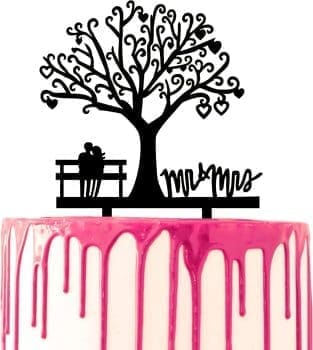 CARISPIBET Hochzeitstortenaufsatz, Acryl-Silhouette, Paar sitzt auf Bank von Tree Loving Mr & Mrs Hochzeitstorte, dekorativ