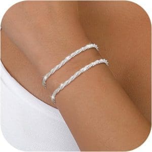 CASSIECA Damen-Armband, 925er-Sterlingsilber, Armbänder, Silberarmband-Set, verstellbar, stapelbar, Kettenarmband für Frauen und Mädchen