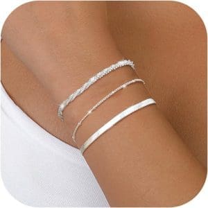 CASSIECA Damen-Armband, 925er-Sterlingsilber, Armbänder, Silberarmband-Set, verstellbares stapelbares Kettenarmband für Frauen und Mädchen