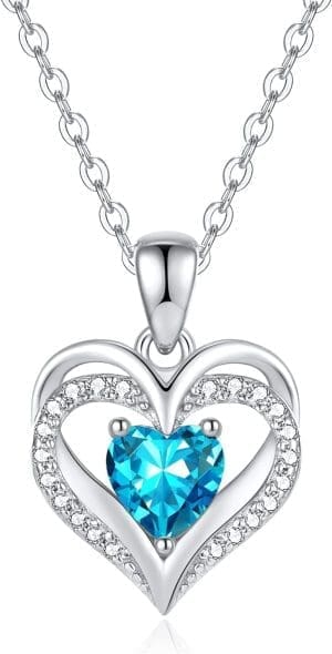 CDE Damen-Herz-Halskette aus 925er-Sterlingsilber, Geburtsstein, Schmuck, Herzanhänger, Geschenk zu Weihnachten, Valentinstag oder Muttertag, Hochzeitstag, Ehefrau, Freundin oder Mutter