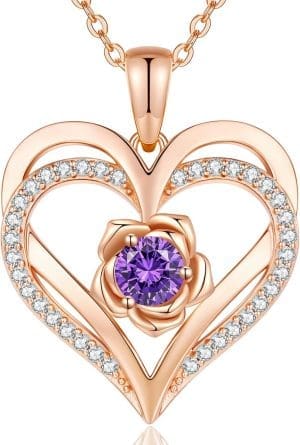 CDE Damen-Herz-Halskette aus Roségold, Sterlingsilber 925, Geburtsstein-Halsketten für Frauen mit Anhänger, Schmuck, Valentinstagsgeschenke für Sie, Muttertag, Geburtstag, Weihnachten für Frauen, Mütter