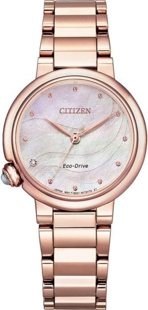 CITIZEN EM0912-84Y Analoge Damen-Quarzuhr mit Edelstahlarmband, rosa, Armband