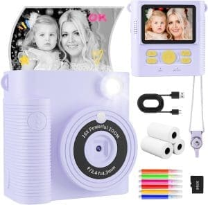 CKATE Kinder Fotokamera Sofortdruck, Kinder Kamera mit 2 Shutters, 1080P HD Sofortbildkamera 32G SD Karte Kinderkamera sofortbild, Sinnvolle Geschenke für Kinder ab 4 - Traum Lila