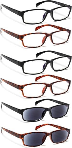 COJWIS Lesebrille 6 Pack herren und Damen Qualität Feder Scharnier Blaulichtfilter Leser Brille(6 Farbe Mischen-6, 1.00)