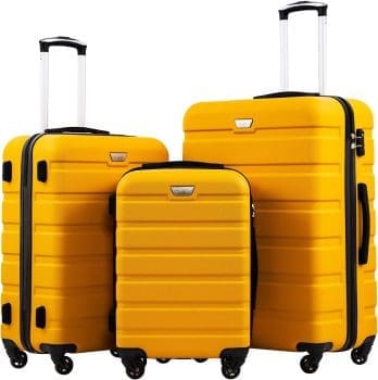 COOLIFE Hartschalen-Koffer Trolley Rollkoffer Reisekoffer ardschale Boardcase Handgepäck mit TSA-Schloss und 4 Rollen (Zitronengelb, Koffer-Set)