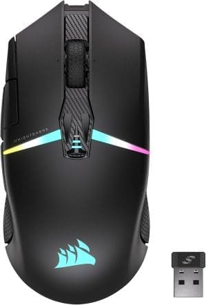 CORSAIR NIGHTSABRE WIRELESS RGB FPS/MOBA Gaming Maus – 26.000 DPI – 11 programmierbare Tasten – bis zu 100 Stunden Akkulaufzeit – iCUE-kompatibel – PC, PS5, PS4, Xbox – Schwarz