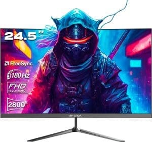 CRUA Gaming-Monitor 24,5 Zoll, 180 Hz, 1 ms, AdaptiveSync, IPS, 2 x HDMI 2.0/1 x DP 1,4 Anschlüsse, FHD, sRGB 110 %, Monitor PC-Bildschirm