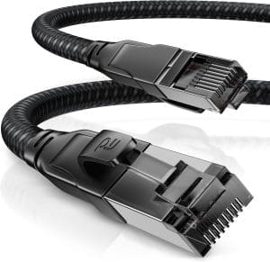 CSL - CAT 8.1 Netzwerkkabel 40 Gbits - 0,25m - Baumwollmantel - Black Series - LAN Kabel Patchkabel RJ45 - CAT 8 Gigabit Ethernet Cable - 40000 Mbits - S/FTP PIMF Schirmung - kompatibel zu Cat 6 Cat 7