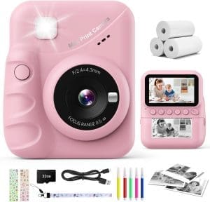 CalineGam Sofortbildkamera Kinder, 3,0 Zoll Bildschirm 48MP Kinderkamera Sofortbildkamera mit 32 GB-Karte, 1080P HD Kamera Kinder Sofortdruck, Geschenk für 3-12 Jungen und Mädchen (Rosa)