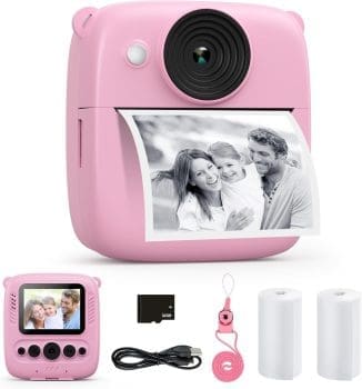 Calinegam Kinderkamera Sofortbildkamera, 48 MP Sofortbildkamera Kinder MIT 32GB Karte & Druckpapier, 1080p Digitalkamera Kinder, Gegenke für Jungen und Mädchen 3-12 Jahr (Rosa)