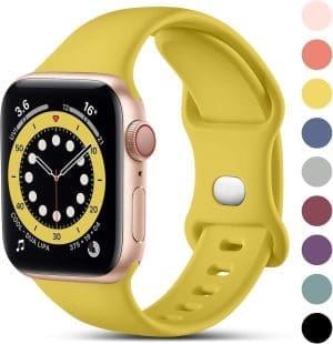 CeMiKa Kompatibel mit Apple Watch Armband 44mm 42mm 45mm 46mm 49mm, Ersatz Silikon Sport Armbänder Kompatibel mit iWatch Armband Series 10 9 8 7 6 5 4 3 2 1 SE, Damen Herren, Mango Gelb