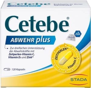 Cetebe Abwehr plus - Nahrungsergänzungsmittel zur dreifachen Unterstützung der Abwehrkräfte mit ZEITPERLEN - Vitamin C, Vitamin D und Zink - 1 x 120 Kapseln