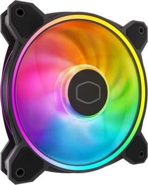 Cooler Master MasterFan MF120 Halo2 ARGB – 120 mm Gehäuselüfter, adressierbare Dual-Ring-RGB-Beleuchtung, Rifle-Lager, verbesserte Luftausgleichsblätter mit Stausensorschutz unter Treiber-IC