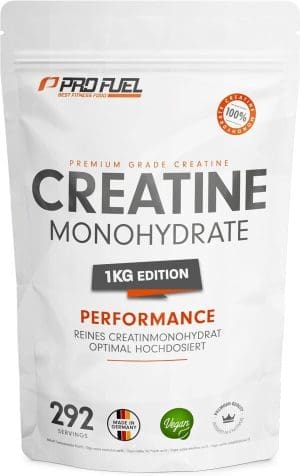 Creatin Pulver 1kg / 1000 g reines Creatin Monohydrat Pulver in mikronisierter Qualität - Kreatin Monohydrat optimal hochdosiert - Creatin-Pulver ohne Zusätze, 100% vegan, Vorrat für 292 Tage