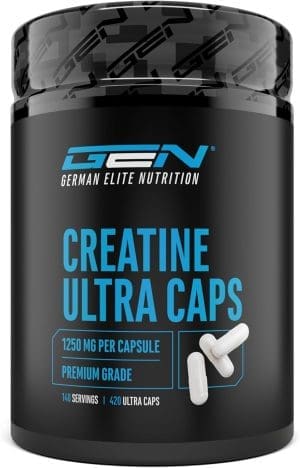 Creatine Ultra Caps – 420 Kapseln mit je 1250 mg reinem Creatin Monohydrat – Premium: Ultrafein + Mesh-Faktor von 200 – Hochdosiert – Laborgeprüft