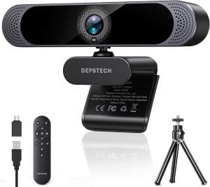 DEPSTECH DW49 Pro Webcam 4K, Ultra HD 1/2,55'' Sony-Sensor, 3-facher Zoom, Webcam mit Zwei Mikrofon, Fernbedienung, Autofokus, Streaming Kamera für PC, Mac, Laptop, Videoanruf, Zoom, Skype, Teams