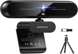 DEPSTECH Webcam 4K, Autofokus Webcam mit Sony Sensor, Laptop Webcam mit Stereo Dual Mikrofon, USB Plug & Play, Lichtkorrektur, Objektivdeckel, Stativ, PC Webcam für Skype/Zoom/Streaming/Online Lernen