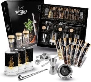 DIBYS DIY Whisky-Set mit 12 natürlichen Pflanzenstoffen und Zubehör | DIY Whisky-Gewürz-Set | Geschenkset für Whisky-Liebhaber | Whisky-Baukasten mit 4 Rezepten