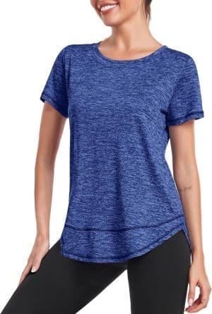 Deaviya Sport T-Shirt Damen, Kurzarmshirt Frauen, Workout Tops Rundhalsausschnitt Athletisch Lässig Laufen Yoga Fitness T-Shirts Locker Seite Split Tee