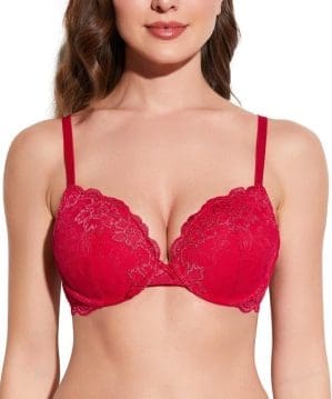 Deyllo Damen Push-up-BH mit floralen Spitzen-Cups, Bügel-BH, gepolstert, elegant