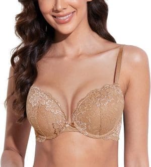 Deyllo Push-Up-BH für Damen, mit Spitze, bequemer gepolsterter Bügel-BH, hebt an, um eine Körbchengröße