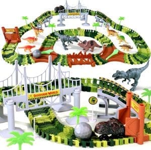 Dinosaurier Spielzeug Autorennbahn ab 3 Jahre Junge Rennbahn mit 8 Mini Dinosaurier Figuren 1 Auto Dino Spielzeug Geschenke Montessori Spielzeug ab 3 4 5 6 Jahre Junge Mädchen (216 Stück)