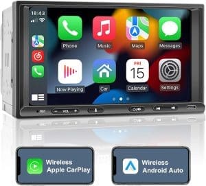 Doppel-DIN-Radio Android mit Wireless CarPlay & Wireless Android Car, Autoradio mit Navigation 7-Zoll-Bildschirm, Autoradio-Touch-Display mit Bluetooth, AM/FM/RDS, AUX/SWC