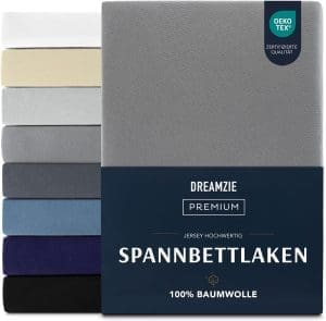 Dreamzie Premium Spannbettlaken 140x200 cm, Spannbetttuch für Dicke Matratzen bis zu 22 cm, Bettlaken 100% Jersey Baumwolle, 150 g/m², Oeko-TEX Zertifiziert - Anthrazit