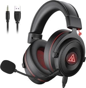 EKSA Gaming Headset, 7.1 Surround Sound PC Headset mit Noise Cancelling Mikrofon, USB & 3,5 mm Audiobuchse, LED Licht Superleichter Gaming Kopfhörer für PC/Mac/Switch / PS4 / PS5 / Xbox One