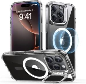 ESR für iPhone 16 Pro Hülle, kompatibel mit MagSafe, Militärnorm Schutzhülle, integrierter Versteck Ständer Handy Case, Kratzfeste Rückseite, Classic Serie, Klar