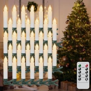 Eldnacele 30er LED Lichterkette Kerzen mit Fernbedienung, Timer und Dimmer, Kabellos Kerzenlichter mit Clip, Flammenlose Weihnachtskerzen für Tannenbaum Weihnachtsbaum, Hochzeit, Geburtstage, Party