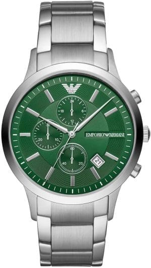 Emporio Armani Herren-Chronographenuhr, mindestens 50 % recycelter Edelstahl, AR11507, Silber, Armband