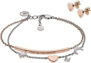 Emporio Armani Set für Damen, Ohrsteckergröße: 8 x 7 x 2 mm, Roségold-Sterlingsilber-Set, EG3417221, Silber, ohne Edelstein