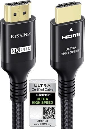 Etseinri 10K 8K HDMI 2.1 Kabel 2M, Zertifiziertes 48Gbps Ultra High Speed ​​HDMI® Kabel 4K 240Hz 165Hz 144Hz 120Hz 8K 60Hz 4:4:4 DTS:X eARC HDCP2.3 HDR10+ TV Monitor Projektor Gaming PC PS5 X-Box