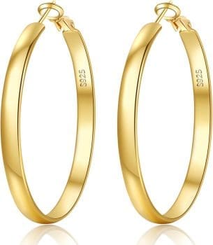 Exgox-Hoop-Ohrringe 925 Silber für Frauen 5 mm breites Reifen Ohrringe Silber 925 Große hypoallergene 14K-Ohrringe goldene Ohrringe Gold Reifen für Frauen 30/40/60/70 mm