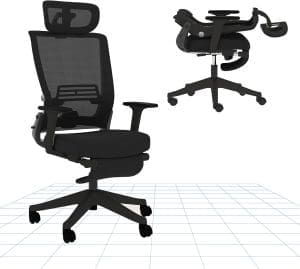 FLEXISPOT Ergonomischer Bürostuhl, klappbarer Bürostuhl für kleine Räume mit Lendenwirbelstütze, höhenverstellbaren Armlehnen, 2D Kopfstütze, Schreibtischstühle mit Fußstütze für die Arbeit zu Hause