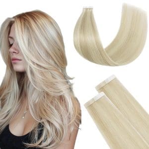 FUOTONBUTY Tape Extensions Echthaar Doppelt Genäht, Balayage Goldblond bis Hellblond Tape in Extensions Echthaar, 20 Stück 40g Invisible Tape Extensions, Tape on Extension Echthaar 35cm