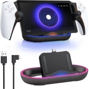 FYOUNG Ladestation für Playstation Portal Remote Player mit Lichteffekt, Ladeständer für PS Portal mit Typc-C Kabel, Zubehör Ladegerät für PS5 Portable (Schwarz)