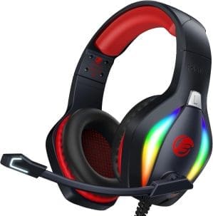 Fachixy FC100 Gaming Headset für PS4/PS5/PC/Xbox/Nintendo Switch, PS4 Kopfhörer mit Kabel und RGB Licht, Stereo Surround Kopfhörer mit Mikrofon, Noise Cancelling Gamer Headphones - ROT