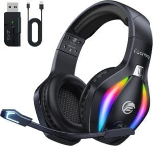 Fachixy FC100 Wireless Gaming -Headset - 2,4 GHz & Bluetooth Kopfhörer MIT Mikrofon - 3D -Stereo -Sound & 50 Stunden Akkulaufbeseit - für PS5, PS4, PC, Mac, Tablets, Switch und Smartphones, Schwarzz